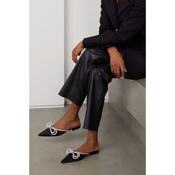 Divanne Black Women Heels Pointed Toe Backless Mules Rhinestone Bow Slip On - Picture 5 of 5